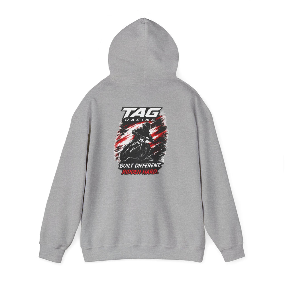 Racing Hoodie — TAG Racing "Built Different" Motorbike Graphic