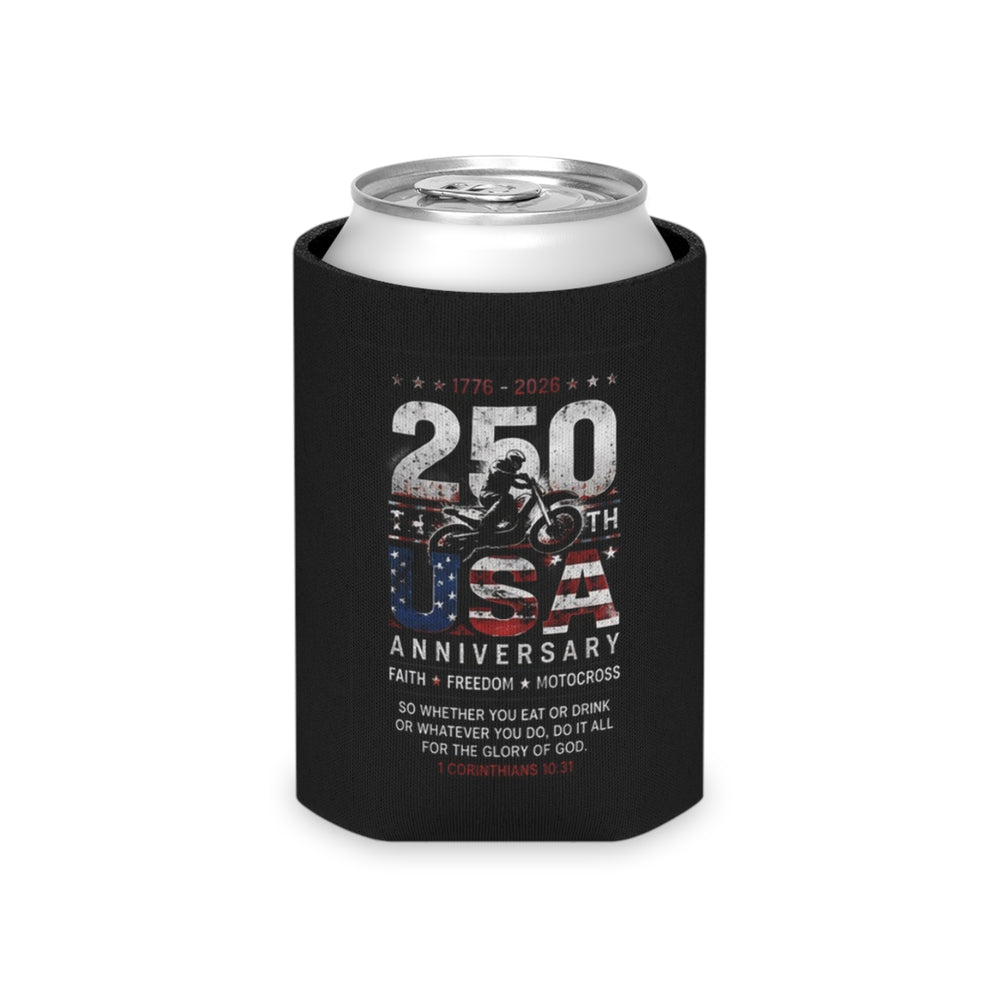 Patriotic Motocross Can Cooler — 250th USA Anniversary Drink Koozie