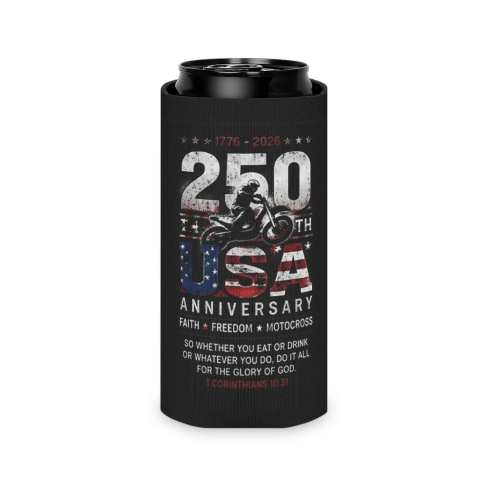 Patriotic Motocross Can Cooler — 250th USA Anniversary Drink Koozie