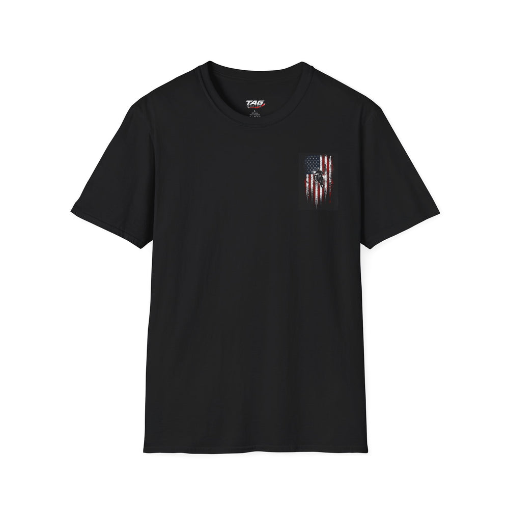 T-Shirt — Distressed American Flag Skull Pocket Graphic | Patriotic 4th of July Tee