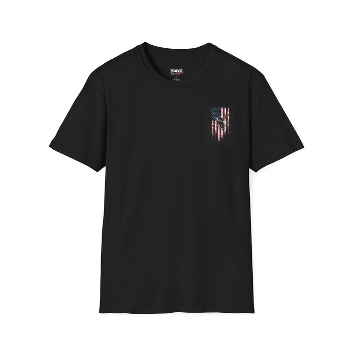 T-Shirt — Distressed American Flag Skull Pocket Graphic | Patriotic 4th of July Tee