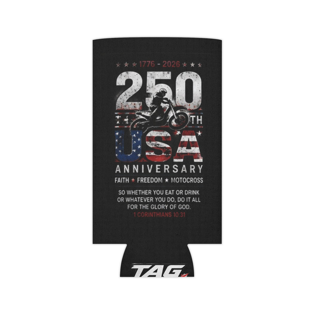 Patriotic Motocross Can Cooler — 250th USA Anniversary Drink Koozie